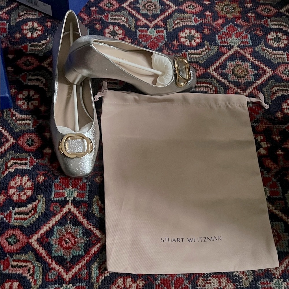 NIB Stuart Weitzman ANICIA 60 Silver Pump with Buckle Size 9.5/40